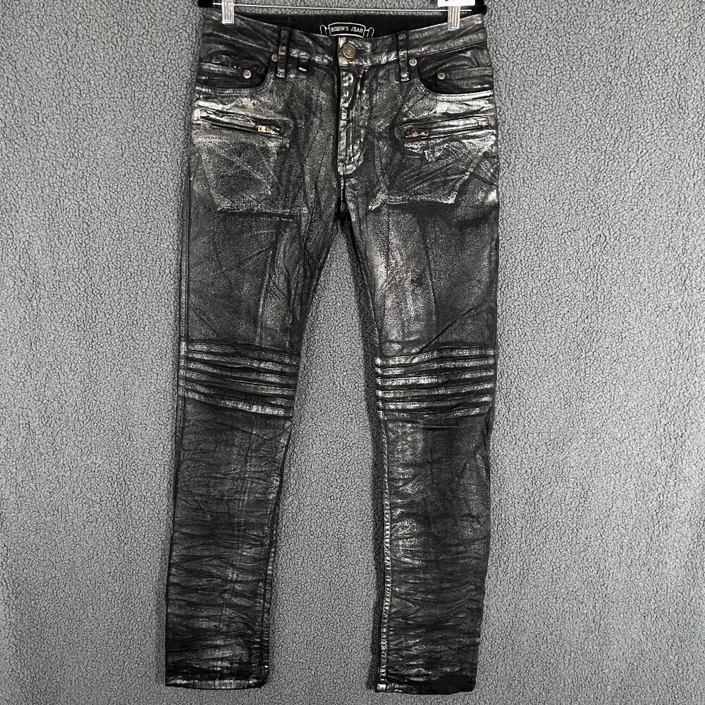 Robin's Jeans Motard Metallic Zipper Moto Jeans - Men's Size 30*32 - Black Gold